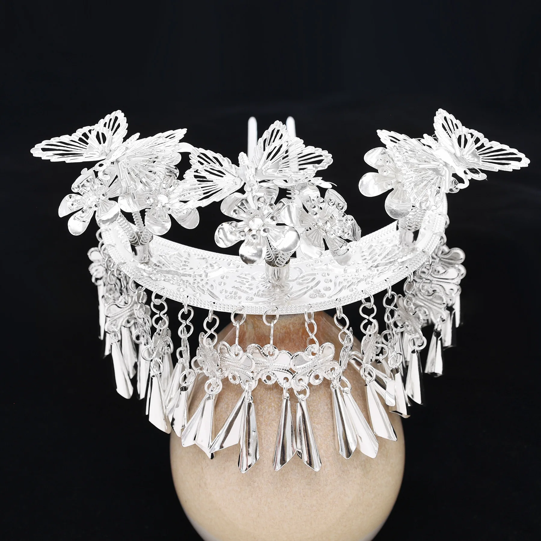 The Miao Nationality Hairpin Chinese Vintage Girls Party Tiaras Hair Clips Silver Color Personality Hair Jewelry Accessory Gift