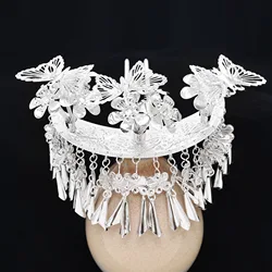 The Miao Nationality Hairpin Chinese Vintage Girls Party Tiaras Hair Clips Silver Color Personality Hair Jewelry Accessory Gift