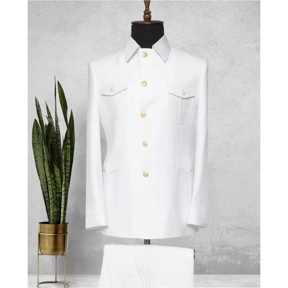 Safari Men Suits 2 Pieces Stand Collar Single Breasted Suits for Man Jacket with Pants Zhongshan Suit Wedding Tuxedos Groom - Image 5