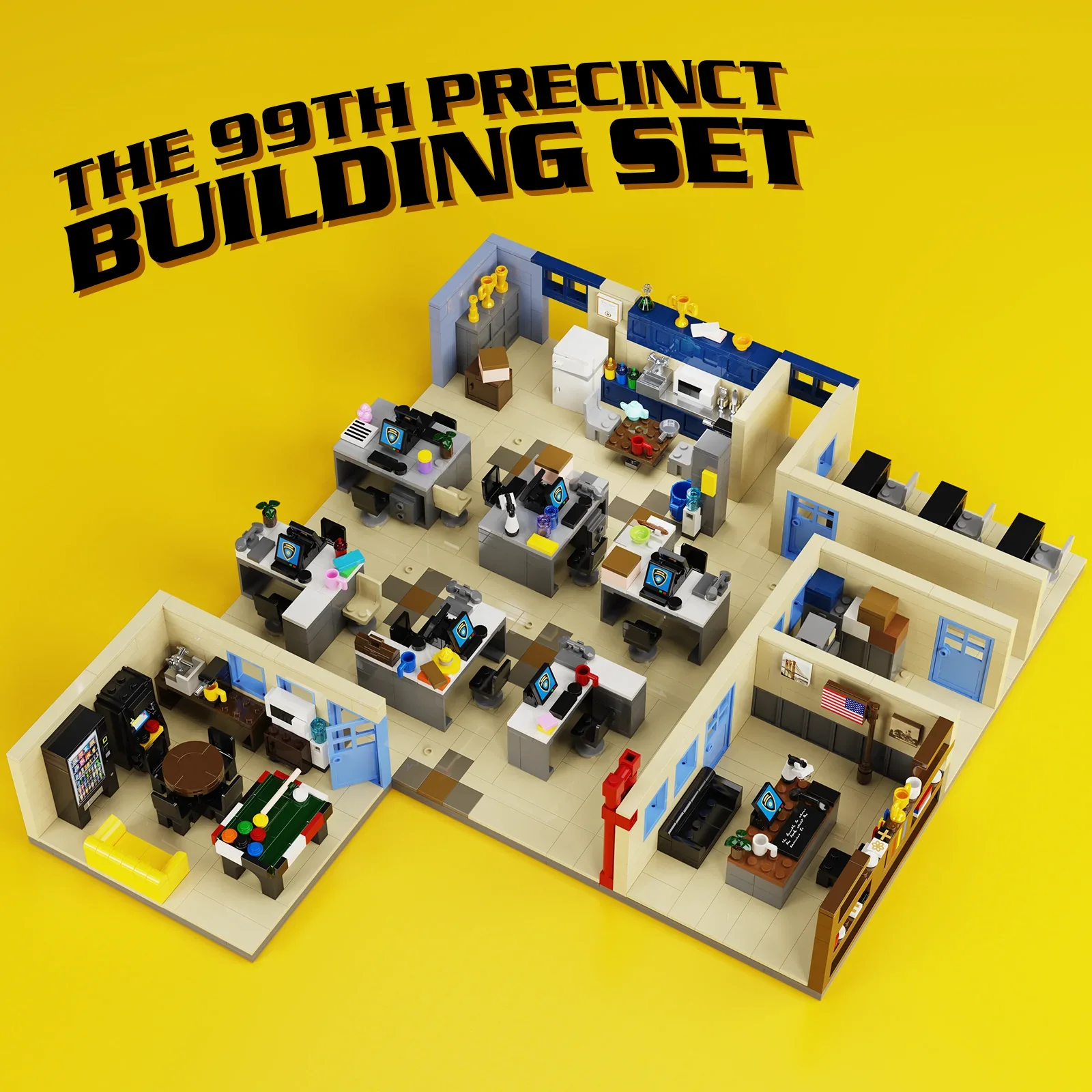 Moc sitcom nove arquitetura modelo brooklyned nove escritório layout bloco de construção conjunto diy crianças quebra-cabeça brinquedos presente aniversário 1313 pçs