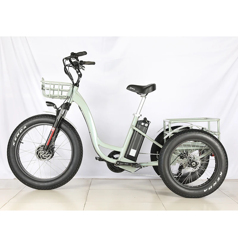 

48v 500w front drive motor battery powered three 3 wheel fat tire tyre cargo electric bike tricyclecustom