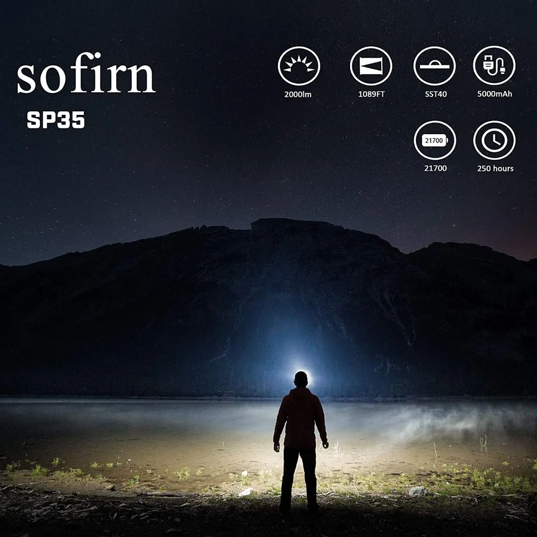 Sofirn SP35 2200lm SST40 LED Flashlight 2A USB C Rechargeable 21700 Torch Powerful EDC Tactical Light Hunting Lantern