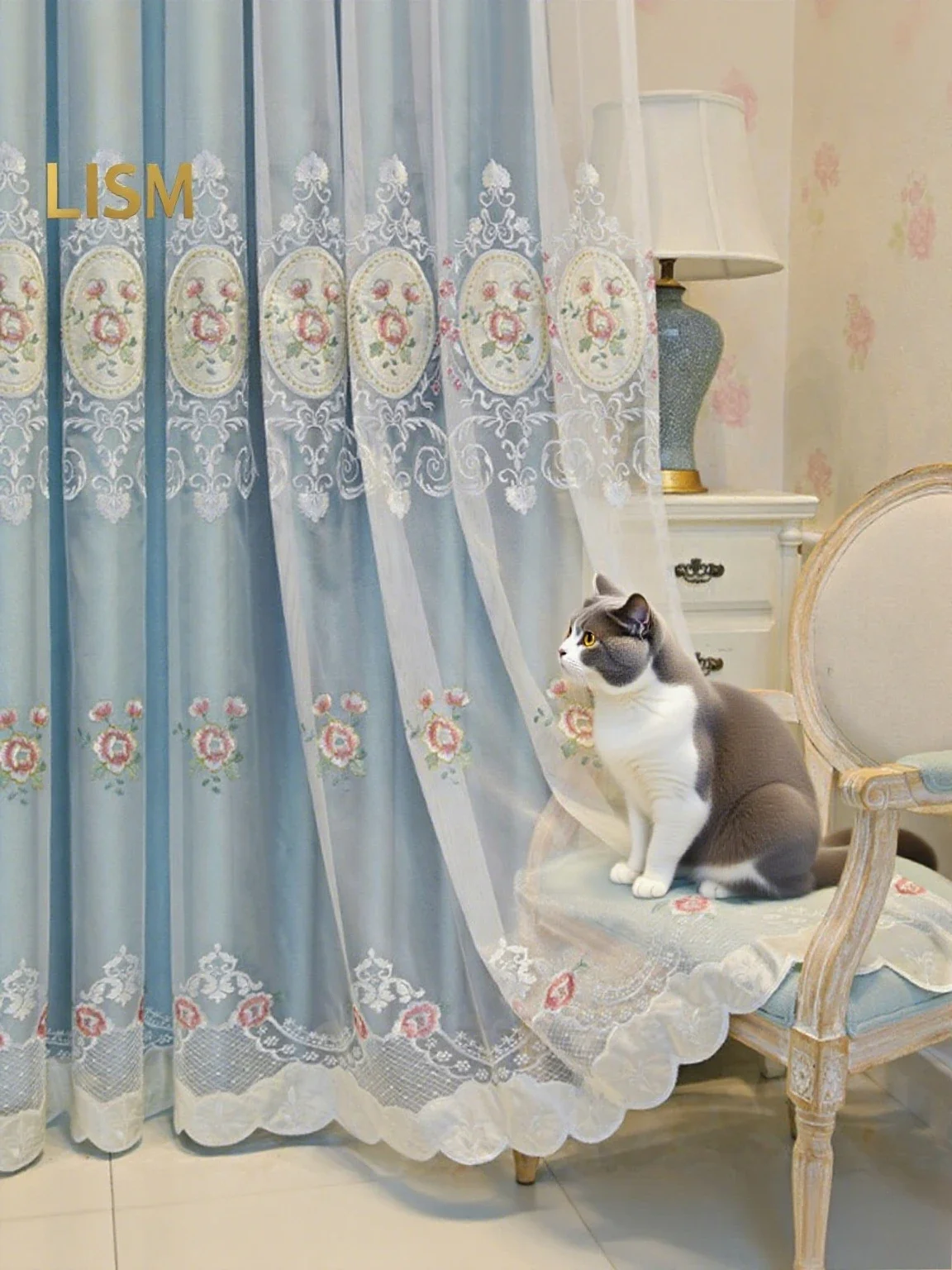 

Luxury Cloth Gauze Integrated Double-layer Curtain for Living Room and Bedroom Embroidered with Lace Decor Tulle Blackout Custom