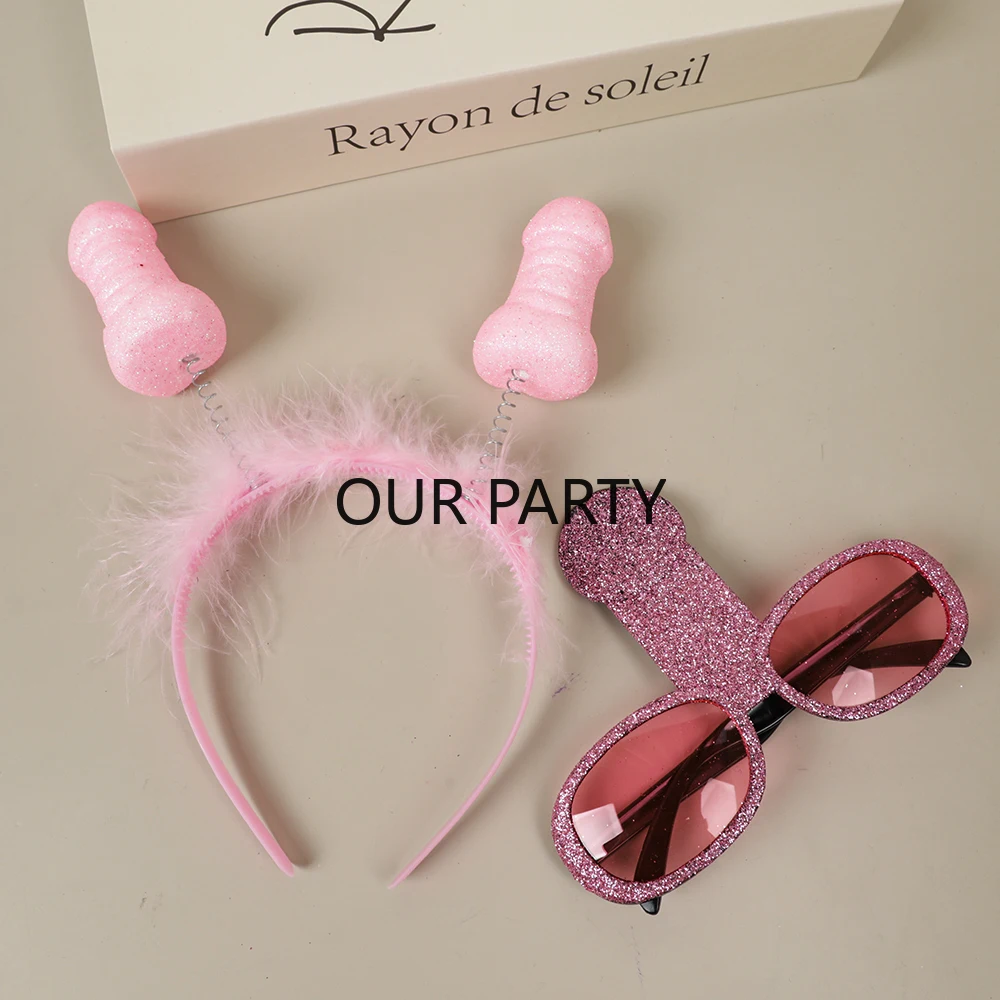 Lustige glitzernde Braut, Penisform, Sonnenbrille, Stirnband, Junggesellenabschied, Foto-Requisiten für Hochzeitsnacht, Junggesellinnenabschied, Dekoration