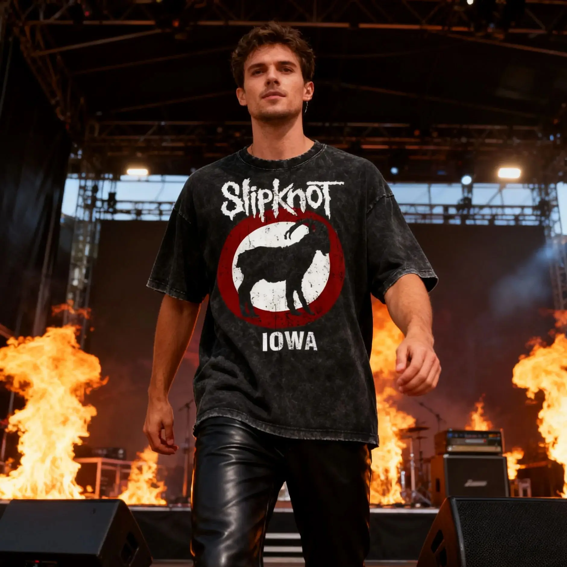 

Summer Band Iowa Album sheep Graphic Tee Men's Washed T-shirt Male Heavy Metal Casual Comfortable Streetwear Tshirt Top