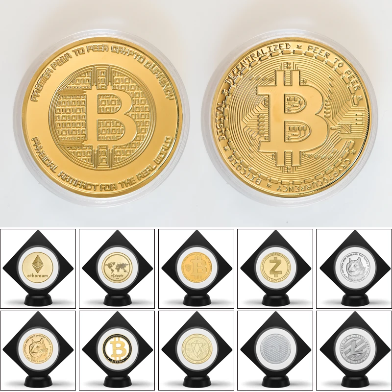 Gold Plated Bitcoin Coin Collection, Dogecoin, Litecoin, Ondulação, Ethereum, Comemoração, Lembrança, Presentes de moeda