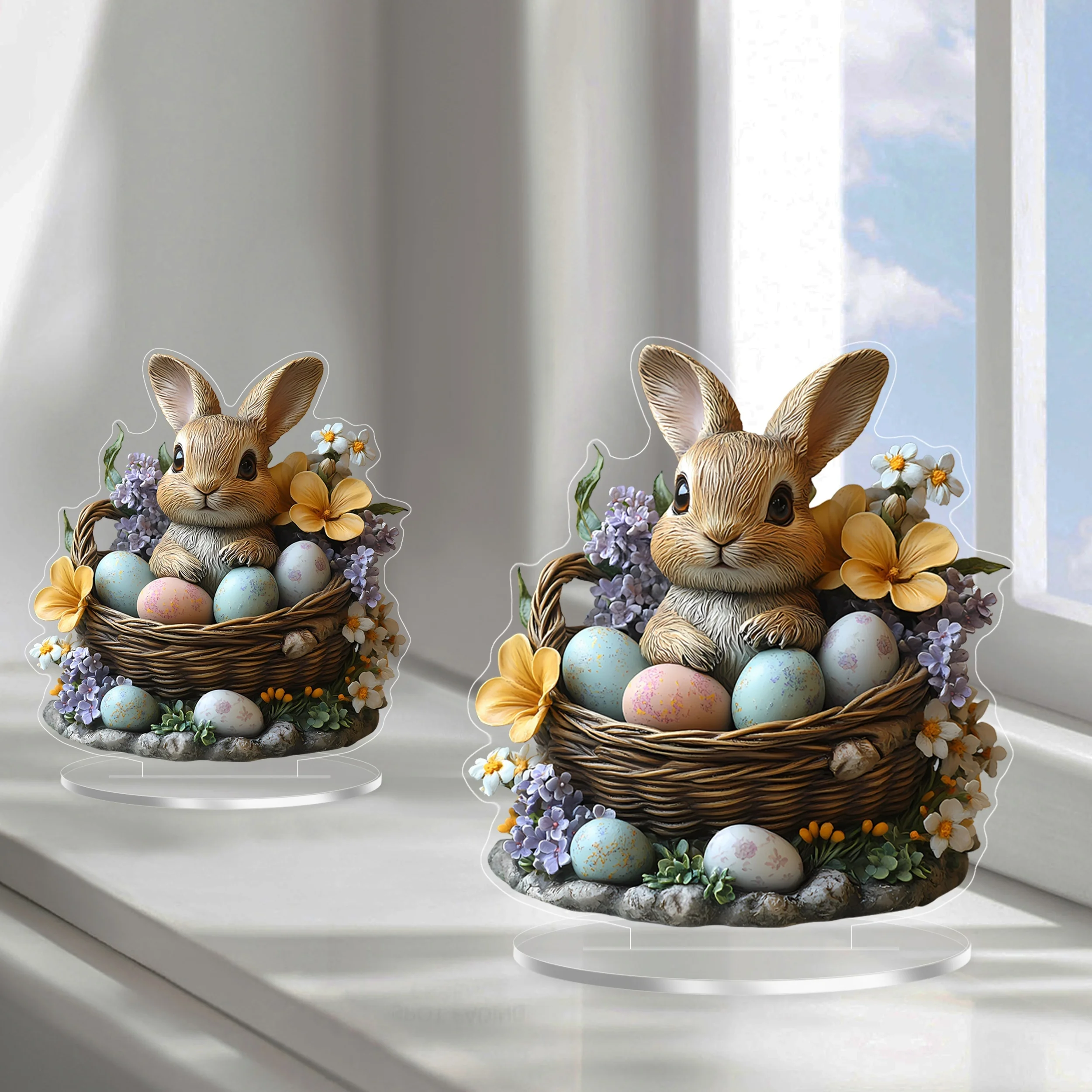 

A Cute 2D Acrylic Rabbit Egg Sculpture - Perfect Easter Spring Decoration, Suitable For Home And Garden Style Desktop