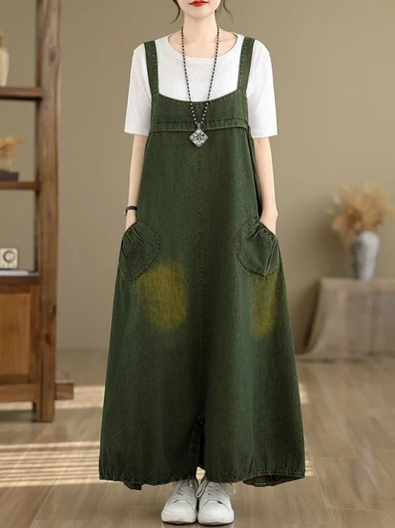 

Washed Denim Overalls Wide Leg Pants Women's plus Size Casual Trousers Skirt Slimming Spring Summer Fashion Ladies Jeans