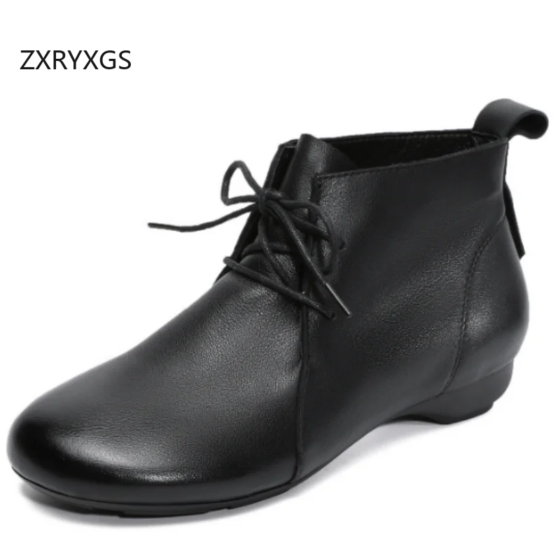 

ZXRYXGS легкие удобные женские ботинки из воловьей кожи на шнуровке, новинка 2025, осенние ботинки из натуральной кожи, короткие ботинки Tremdy на низком каблуке