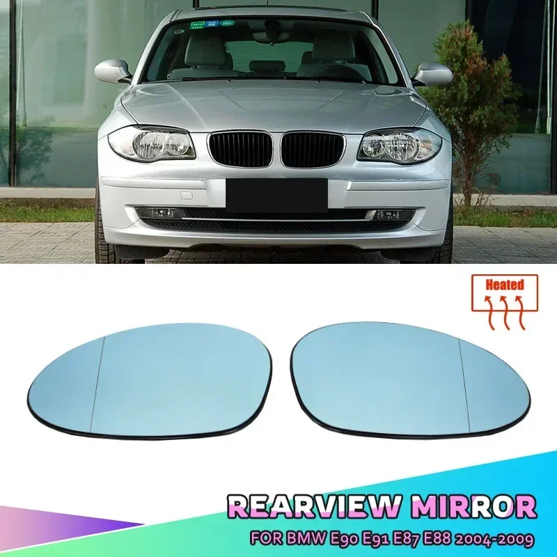 For BMW E90 E91 E87 E88 2004-2009 E46 Left + Right Side Heated Mirror Wing Blue White Rear View Mirror Rearview Wide Angle Auto