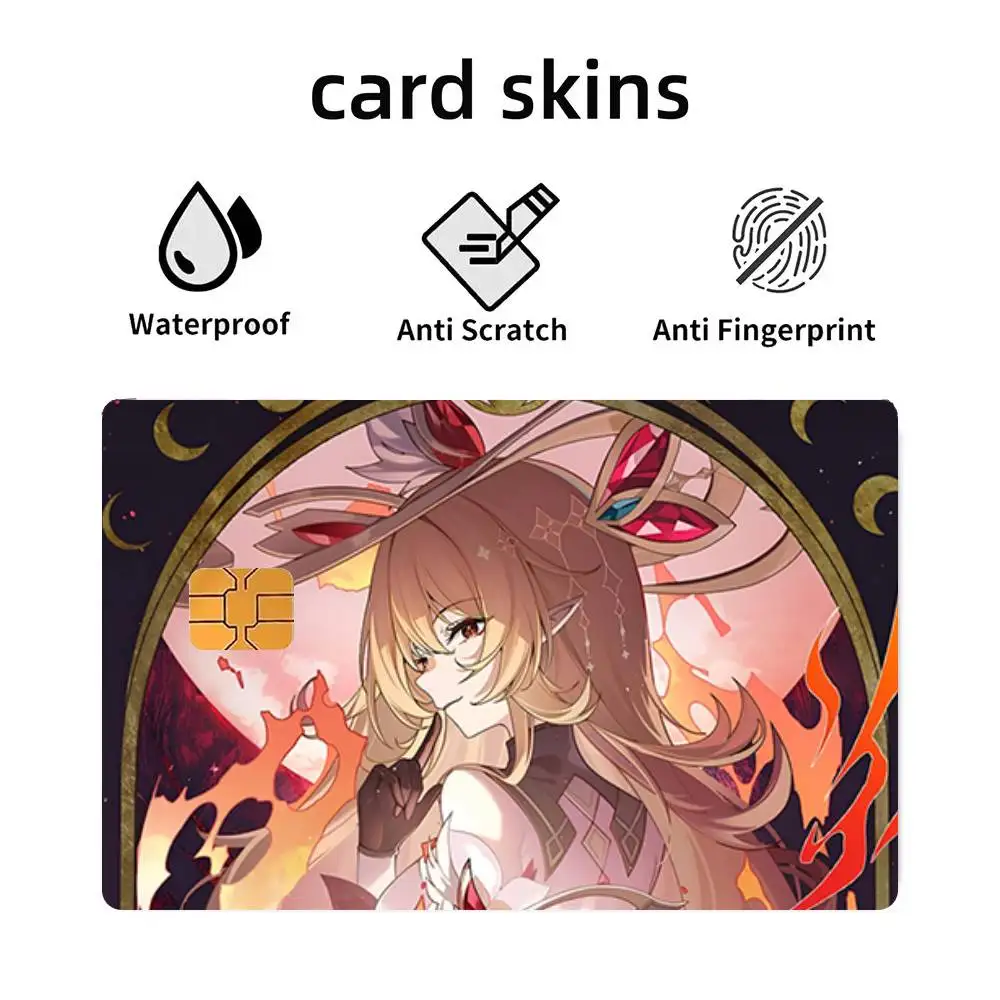 Game Anime Genshin Impact Alice 4pcs 1Set Funny Shell On Off Ultra Thin No Fade Sticker Skin Cover Film For Debit Credit Card