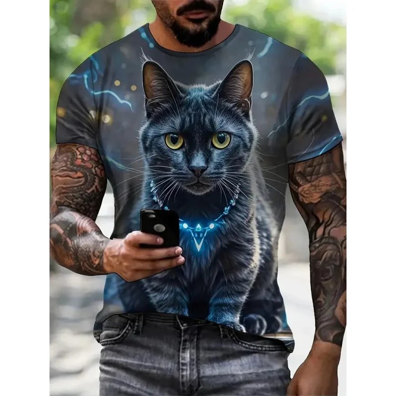 3D Printed Fish Cat Shark T Shirt For Men Cute Animal Pattern T-Shirts Summer Fashion Round Neck Loose Tops Short Sleeve Tees