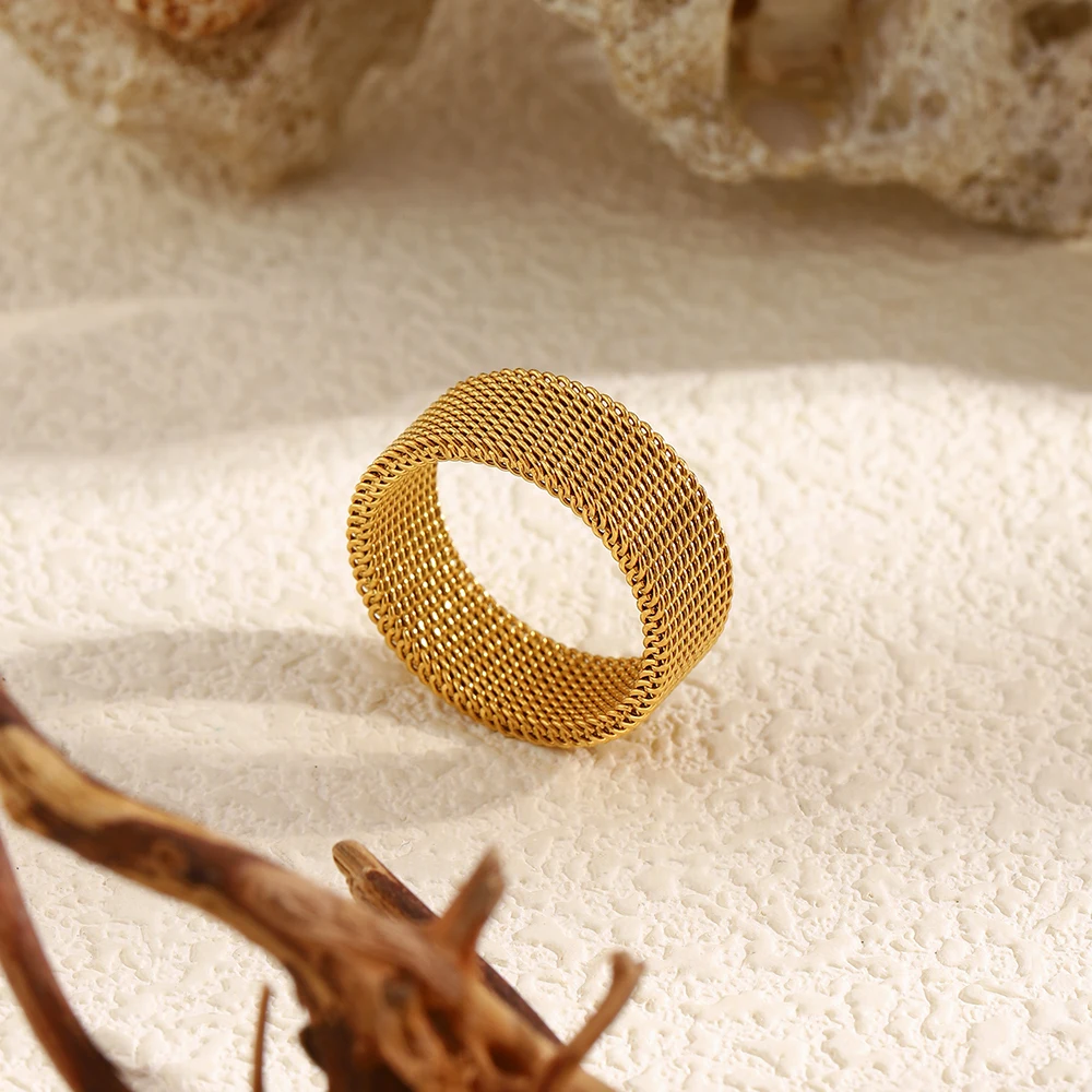 لا. Muses سلسلة كلاسيكية مضفرة من الفولاذ المقاوم للصدأ للنساء خاتم PVD مطلي بالذهب إكسسوارات مجوهرات عصرية بسيطة #3