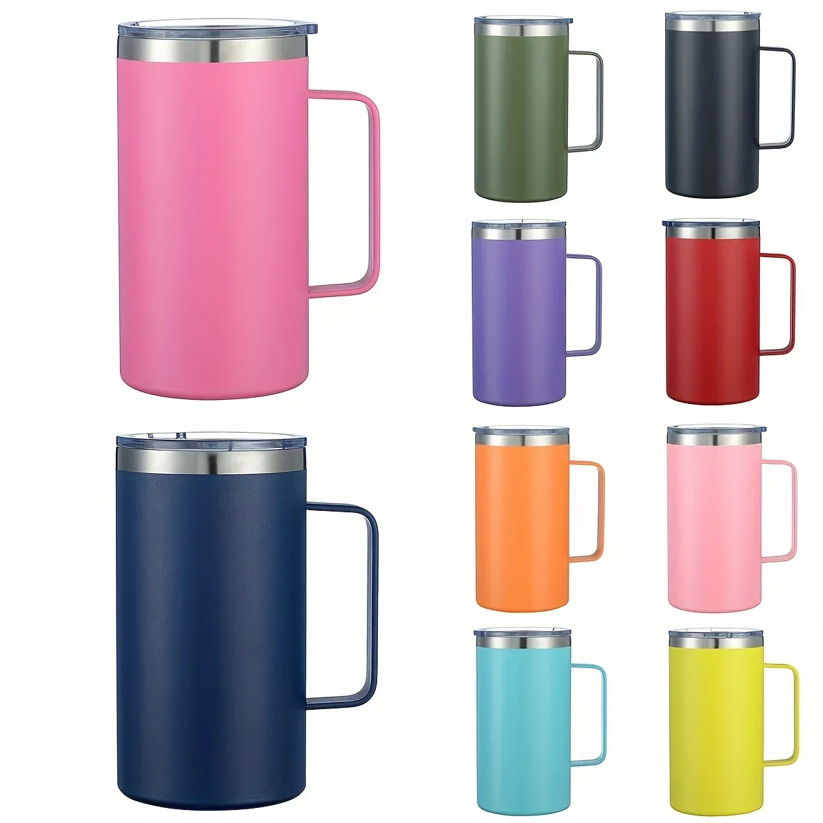 1pc Stainless Steel Coffee Mug 24oz Vacuum Insulated Coffee Cups Water Cup With Lid And Handle Summer Winter Drinkware Gifts