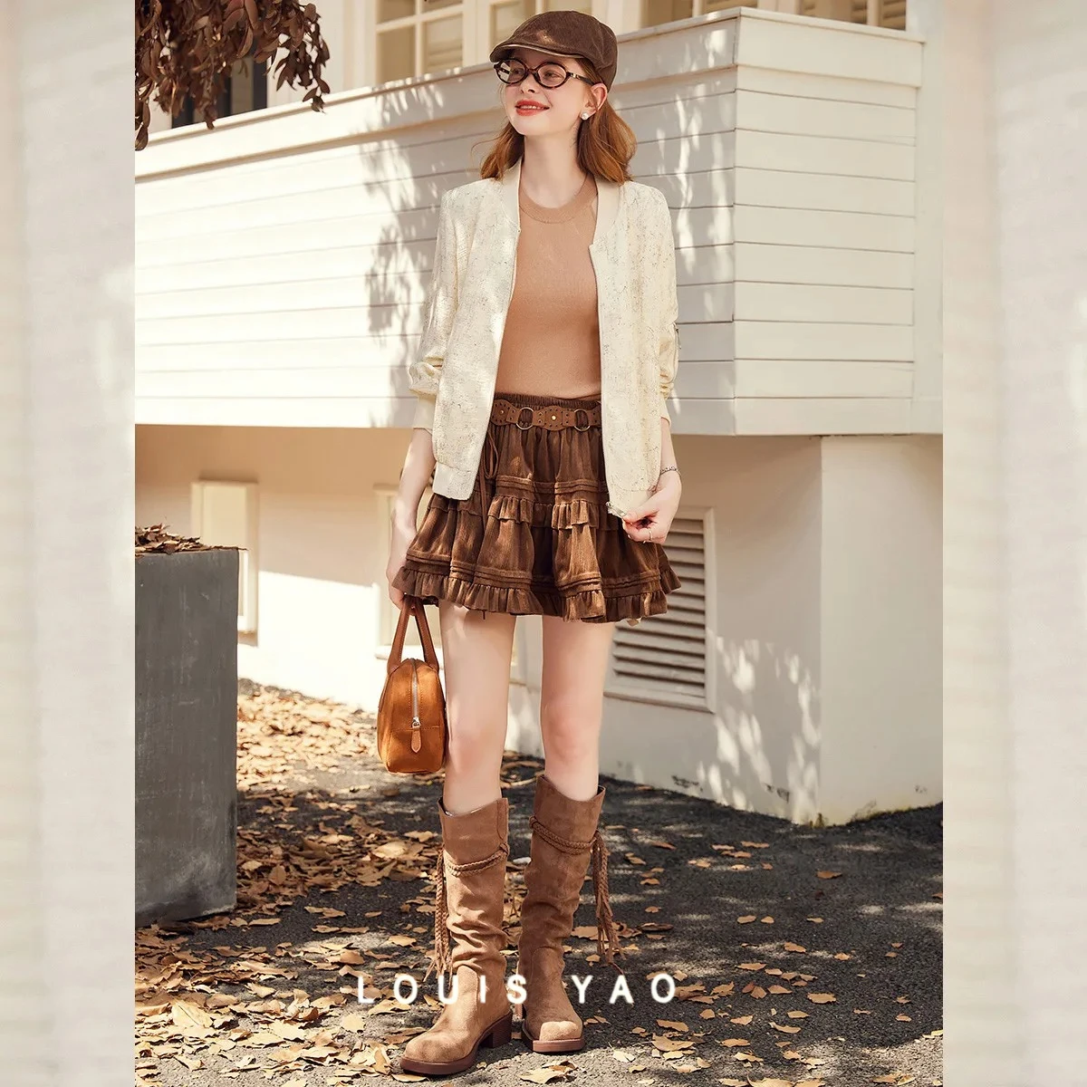 LOUIS YAO Age Reducing Jacket  2025 Baseball Collar Design Jacket Spring and Autumn Non-Stretch Long Sleeves Zipper Women's Coat