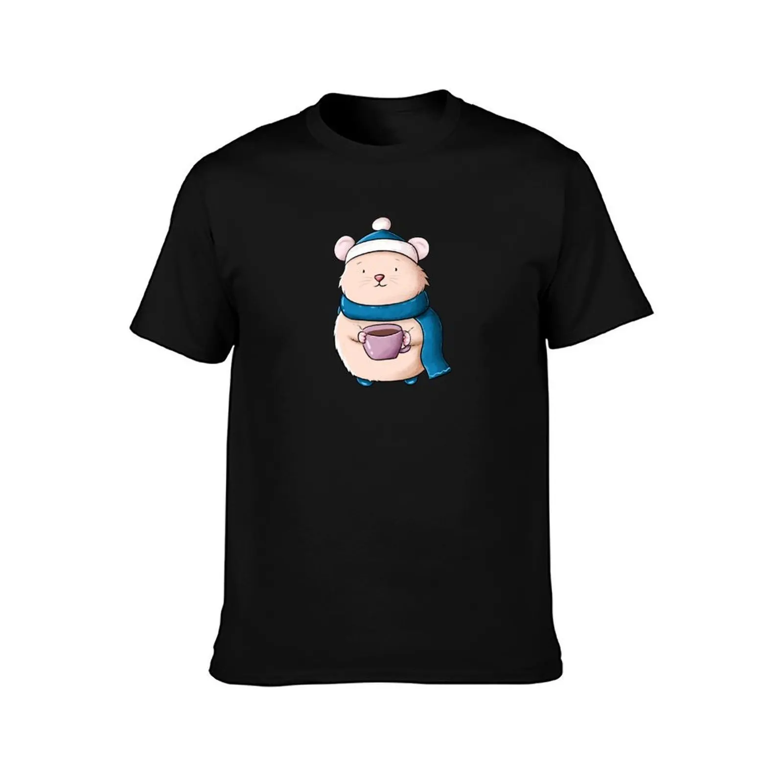 Cute hamster in winter T-Shirt, Summer Casual Cotton Tee, Oversized Streetwear Tops, Vintage Graphic Print, Unisex Men Women