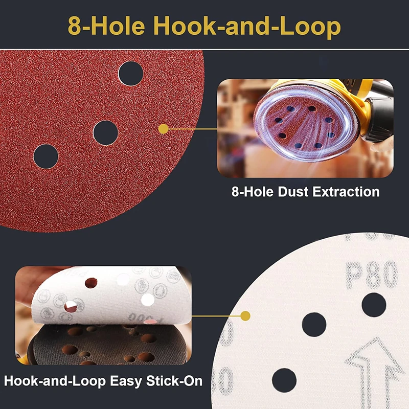 5 Polegada 8 furos 125mm lixa forma redonda discos de lixamento gancho laço lixa folha lixadeira polimento discos abrasivos