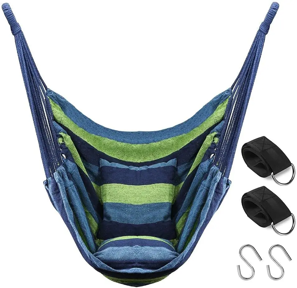 

Qf Hammo Chair Swing Hanging With 2 Cushions, Seat Cotton For Patio, Porch, Bedroom, Backyard, Indoor Or Outdoor - Support