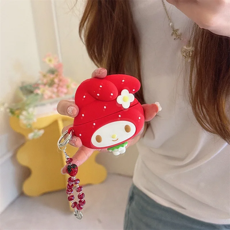 Fashion  Earphone Case Red Strawberry Mellody For Apple Airpods 4 3 Pro 3 Cover with Chain Silicone Headphone Charging Cases ﻿