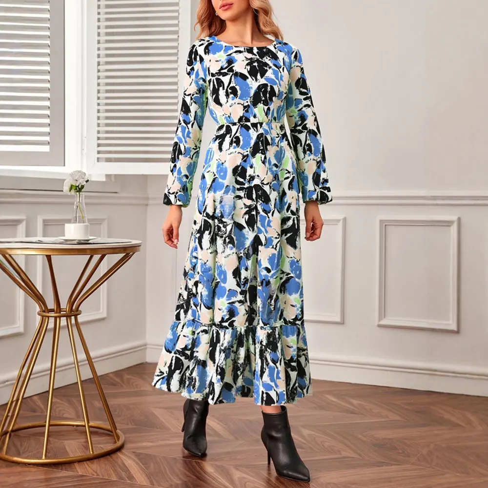 Mia Muse Autumn Dresses 2025 Women's Elegant Full Print Long Sleeve Round-Neck Layered Cottagecore Midi Dresses