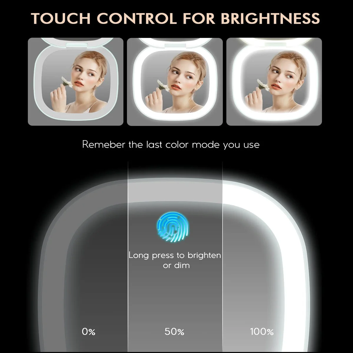 Compact Mirror Lighted Travel Makeup Mirror with 1X/5X Magnifying 2 Sided 3 Colors Dimmable Portable Pocket Mirror for Handbag