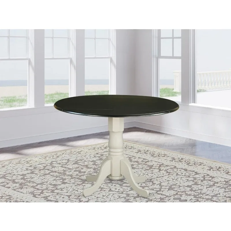 East West Furniture DLT-BLW-TP Dublin Dining Room Table -a Round Solid Wood Table Top with Dropleaf & Pedestal Base, 42x42 Inch,