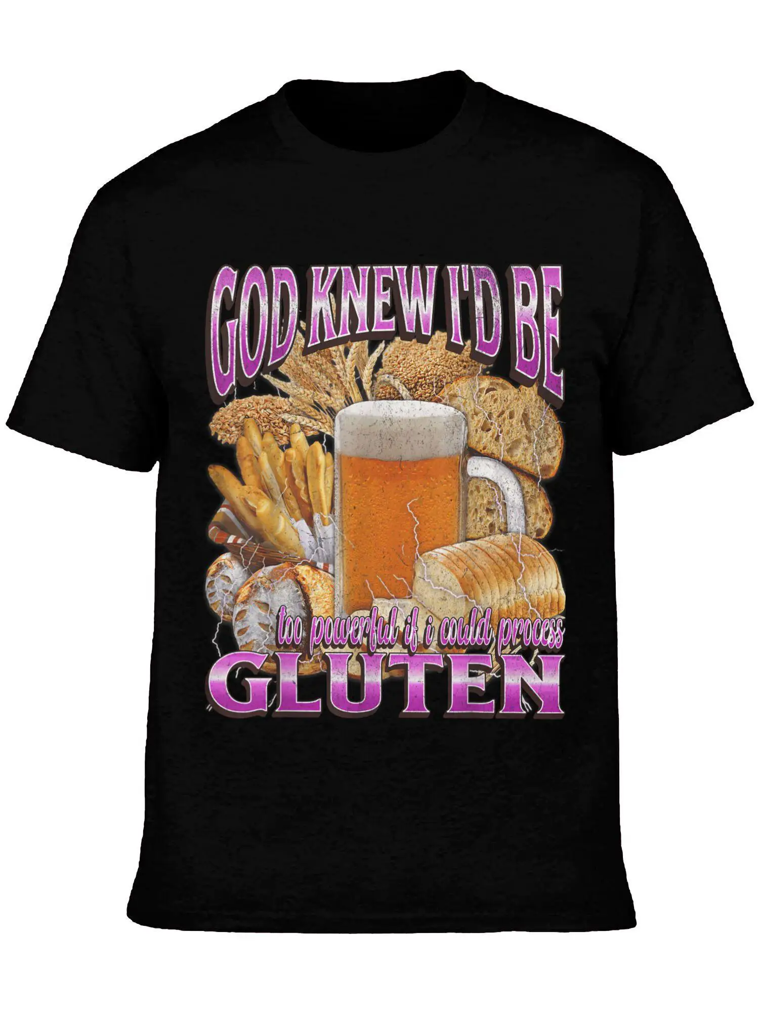 Humorous Celiac Disease Meme T-Shirt in Bootleg Graphic Style 2 - Men'S Graphic Tees, Men'S T-Shirts, Vintage Graphic Shirts for Men, Printed Tops for Men