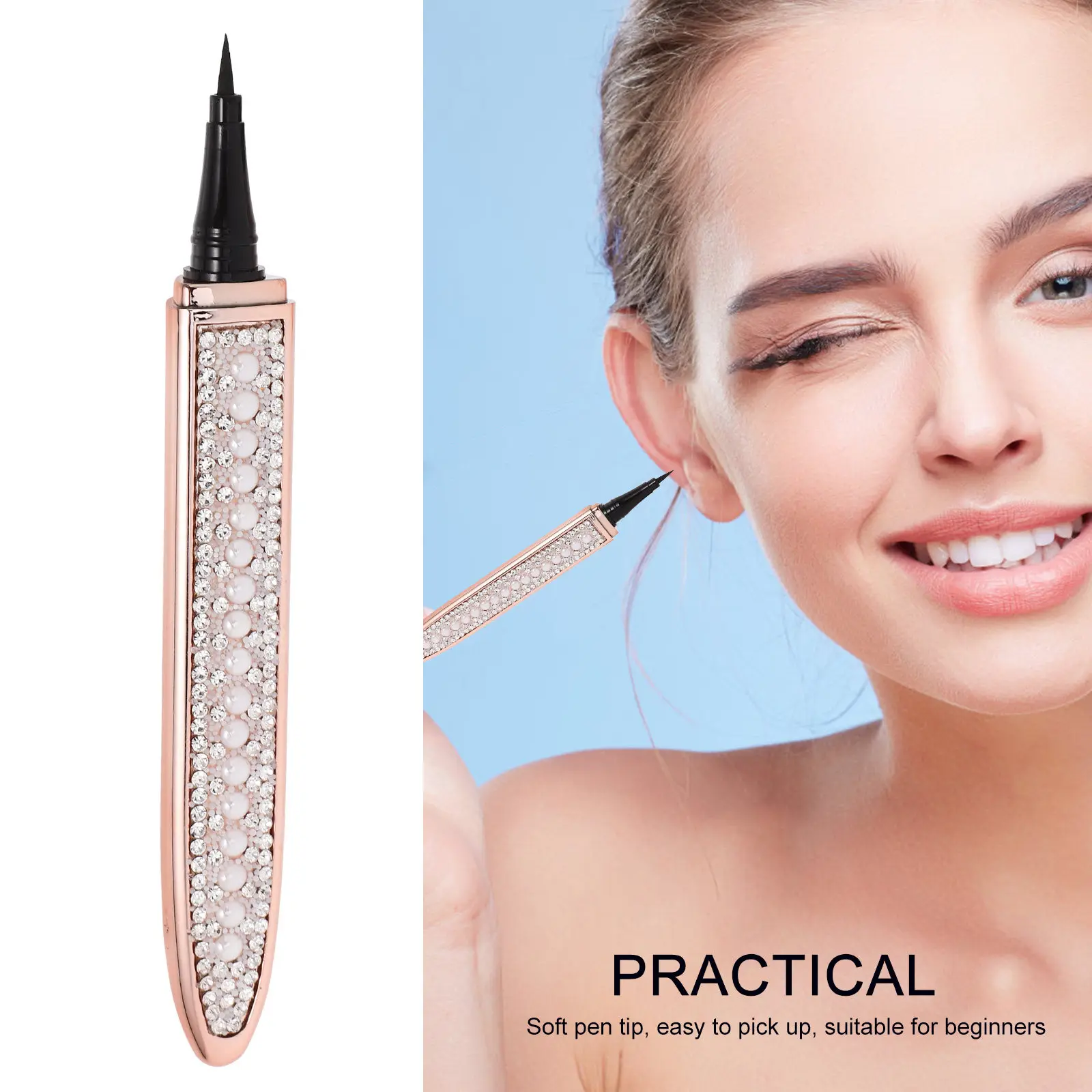 Delineador de Ojos Autoadhesivo con Diamantes, Delineador Líquido de Secado Rápido, Anti-Manchas, Herramientas y Accesorios de Maquillaje Suaves
