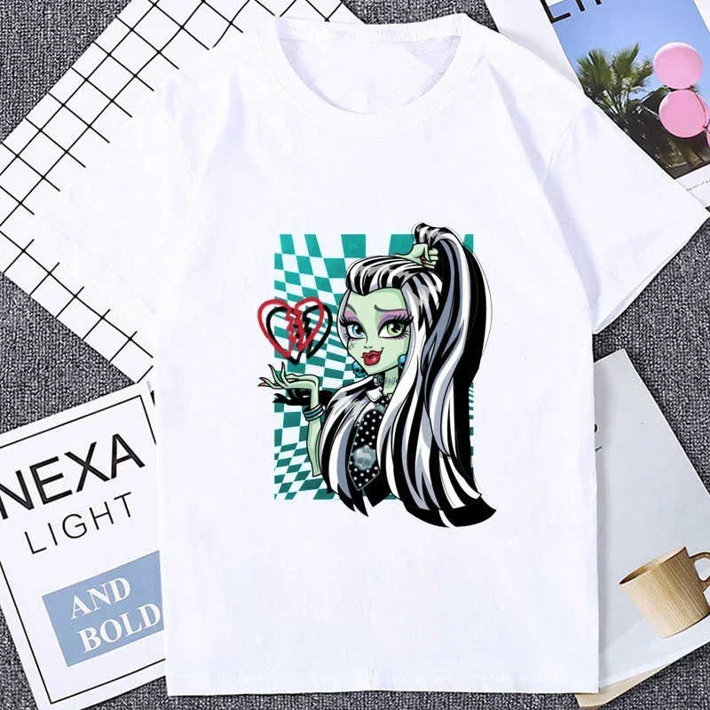 Frankie Stein Draculaura Cute Cartoon Graphic Women T-shirt Streetwear Hipster Monster High T Shirt Casual Fashion Loose Tees