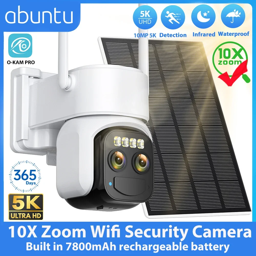 10MP 5K Wireless Solar Wifi Camera Outdoor 10X Zoom Surveillance Camera Auto Tracking 365 Days Standby Security Camera O-KAM PRO