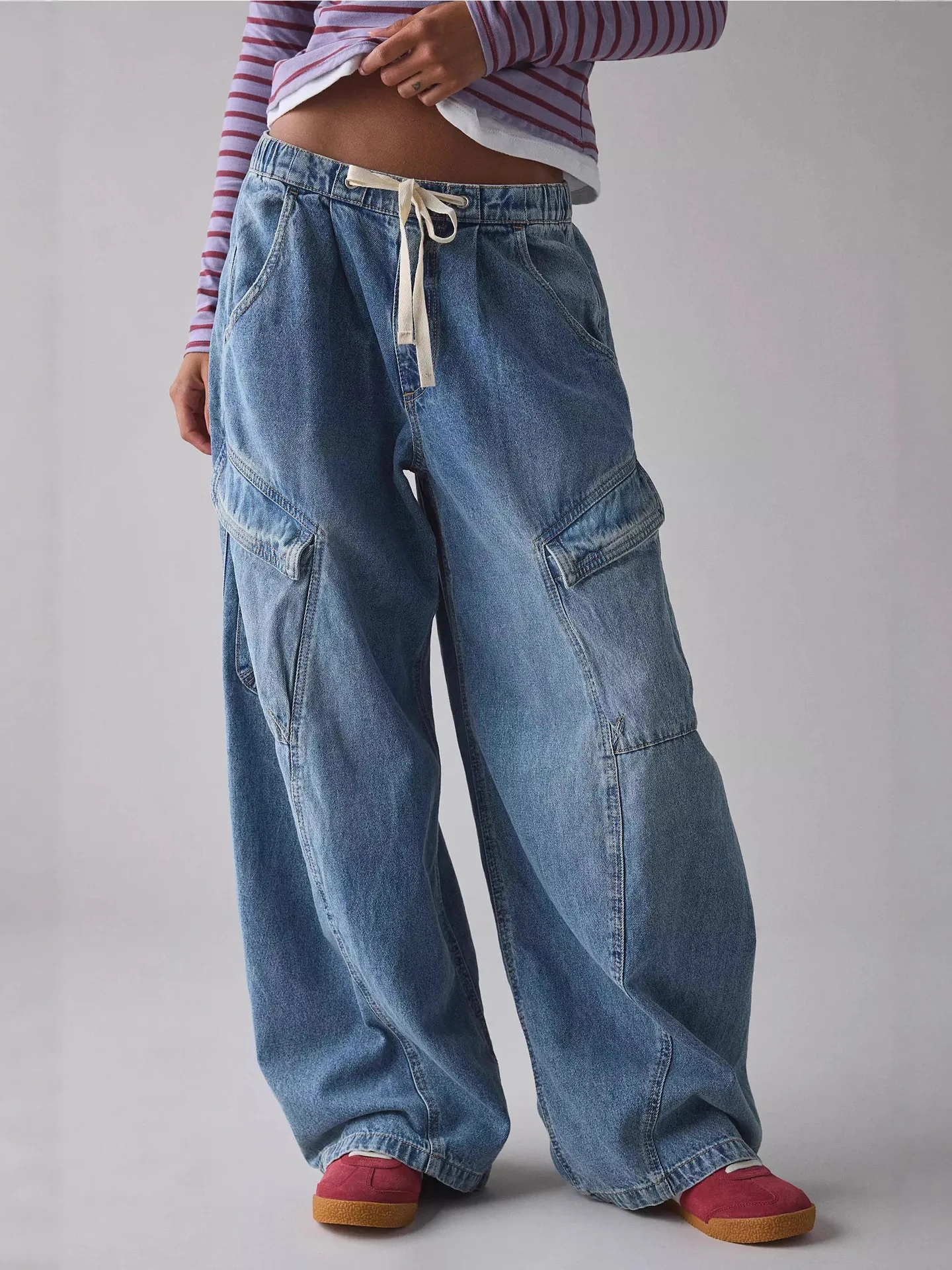 

Street Faion Loose Women's Jeans High Waist Denim Casual Trendy High Street Ladies Trousers Spring Season Non-Stretch
