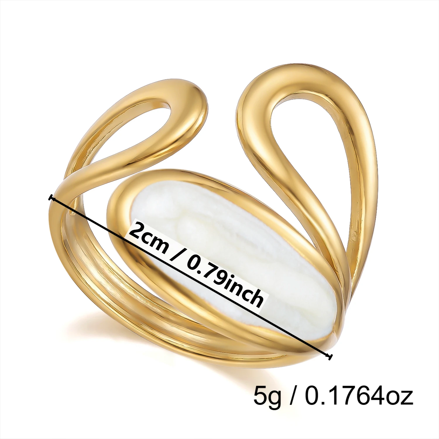 Eleganter Goldfarben-Blumenring für Damen aus Edelstahl mit Weißer Emaille Ovaler Knöchelring Attraktiver Finger-Charm-Schmuck – Detail 10