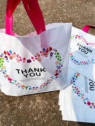 10pcs Plastic Love Multicolored Flower Pattern Shopping Tote, Thank You Printed Gift Clothing Shopping Mall Packaging Bags