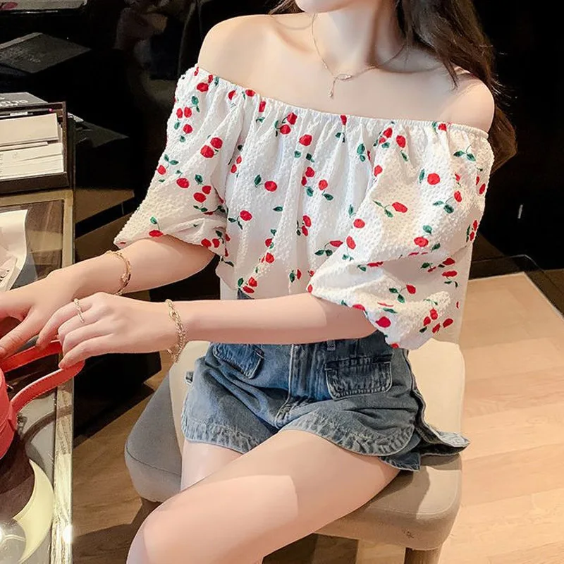 Sexy Floral Loose Short Blouse Summer New Fashion Printing Youth All-match Thin Korean Shirt Tops Elegant Sweet Women Clothing