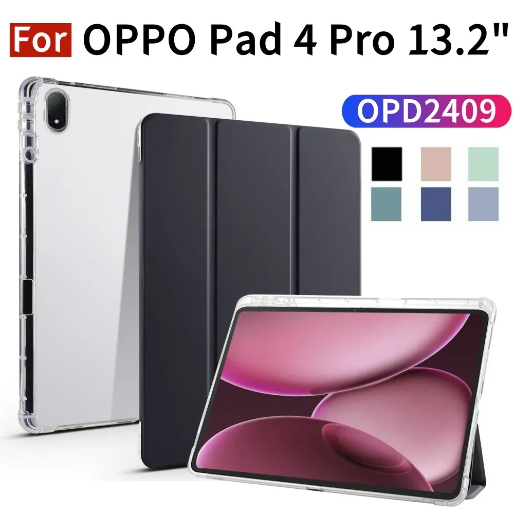 

For OPPO Pad 4 Pro 13.2 inch 2025 Trifold Soft TPU Back Stand Tablet Cover For OPPO Pad4 Pro OPD2409 13.2" with Pencil Holder