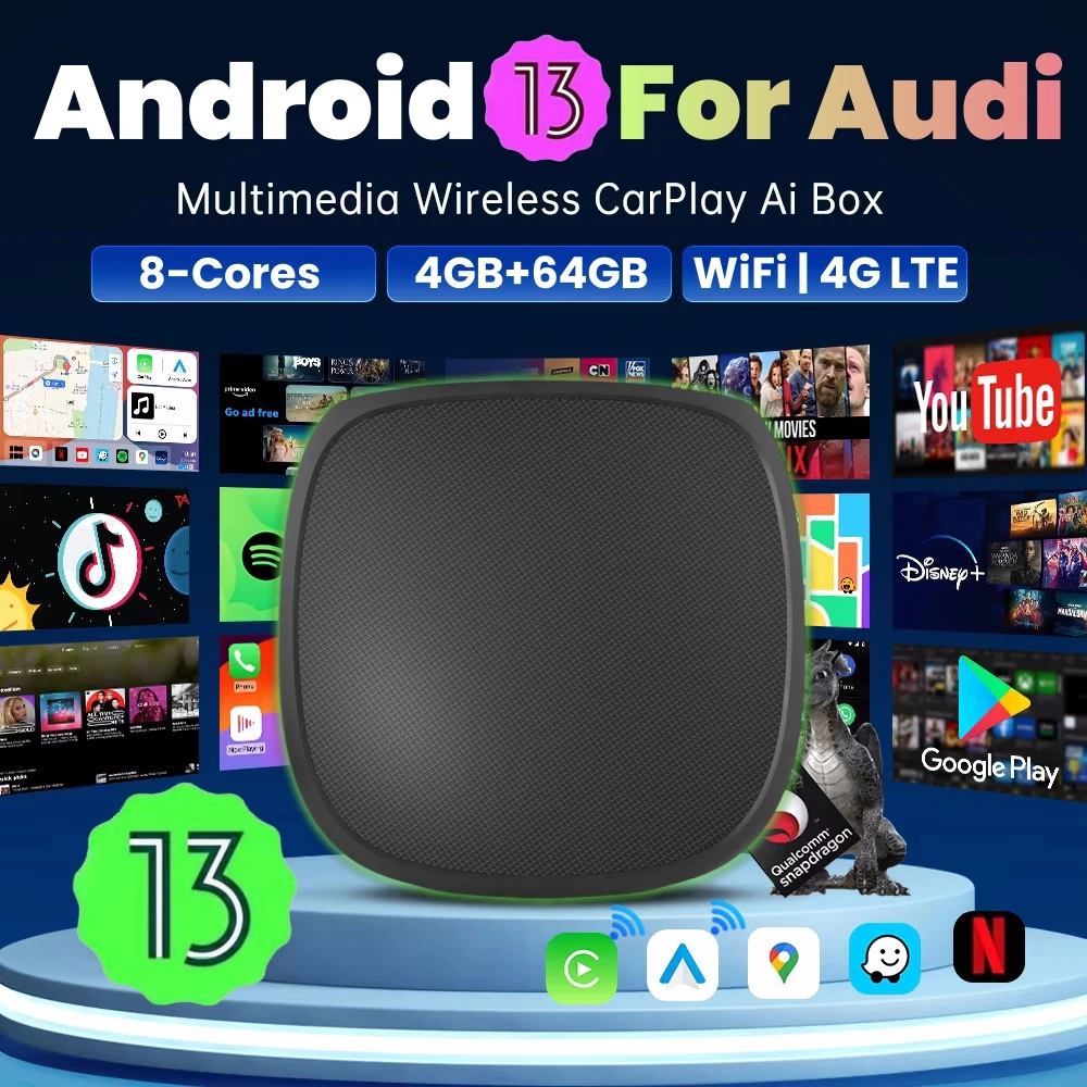 

Android 13 Беспроводная коробка CarPlay TV Box 4G LTE GPS для Netflix для Audi A3 A4 A5 A6 A7 A8 Q3 Q4 Q5 Q6 Q7 Q8 S4 S5 S6 RS4 RS5 RS6