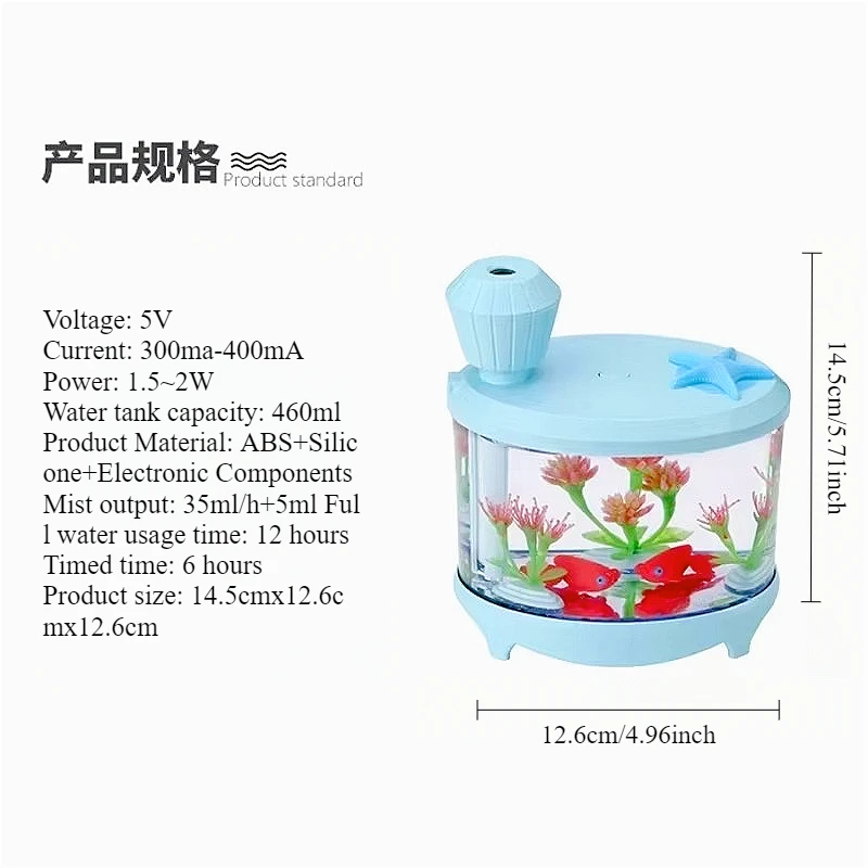 Tweede generatie Home Aquarium LED-luchtbevochtiger Luchtverspreider Luchtreiniger Verstuiver Aquarium LED-licht USB-luchtbevochtiger voor thuis