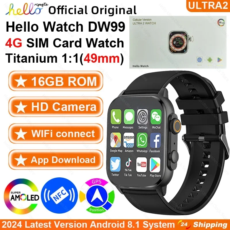 

2024 Новые умные часы Hello ULTRA 2 4G Вызов GPS WiFi NFC 16 ГБ ПЗУ HD AMOLED Камера Приложение Загрузка Часы 49 мм Смарт-часы Мужчины Женщины