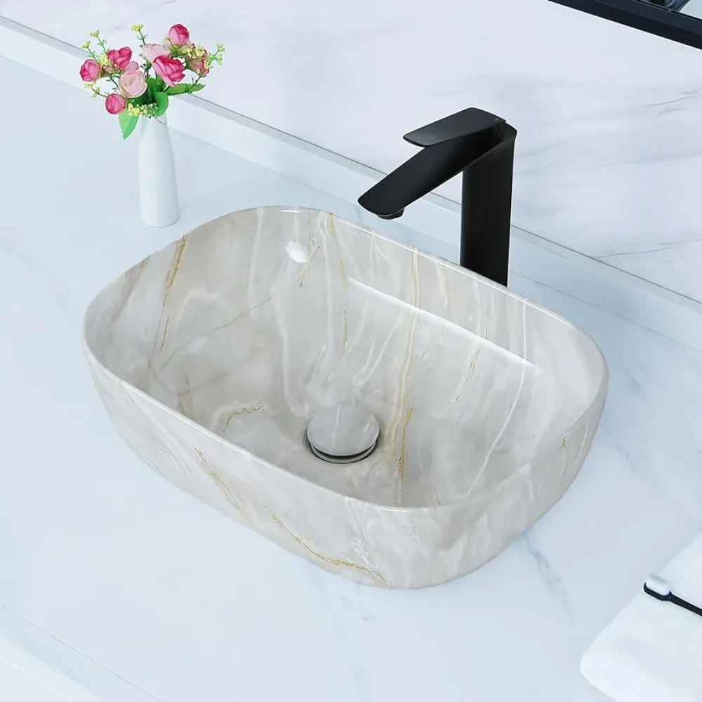 

Rectangular Bathroom Sink Above Counter Marble Rectangular Container Sink With Pop-up Drain Countertop Furniture Fixture Home