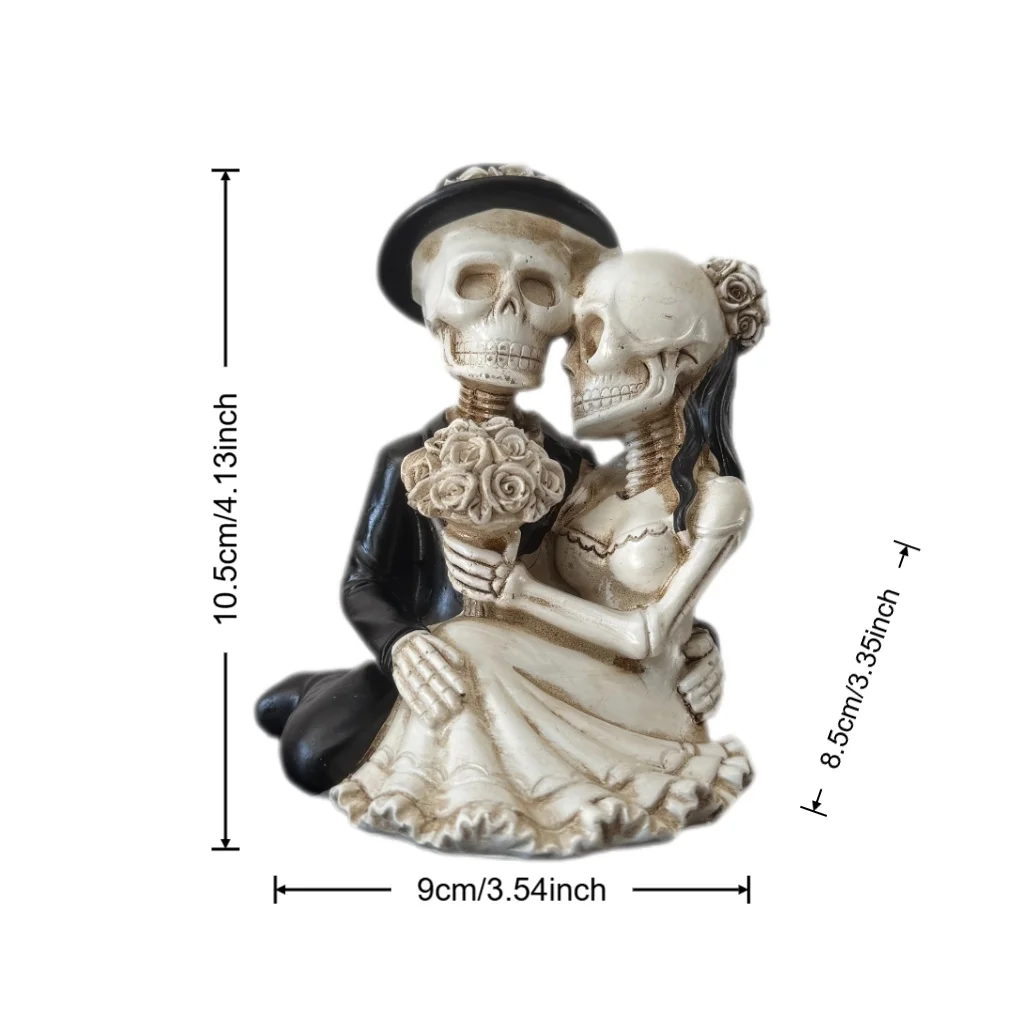 1 ديكورات للزوجين على شكل جمجمة - ديكور فني رومانسي من الراتنج على الطراز القوطي، ديكور مقدس للهالوين، ديكور فريد من نوعه لغرفة ألعاب المنزل والهروب. #6