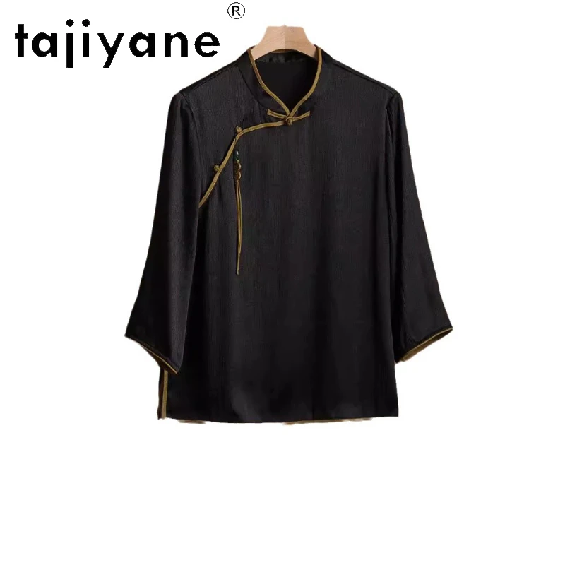 TAJIYANE 100% Real Mulberry Silk T Shirts for Woman Fashion 2024 Casual Tops Summer Women Clothing Essentials Solid Top Футболка