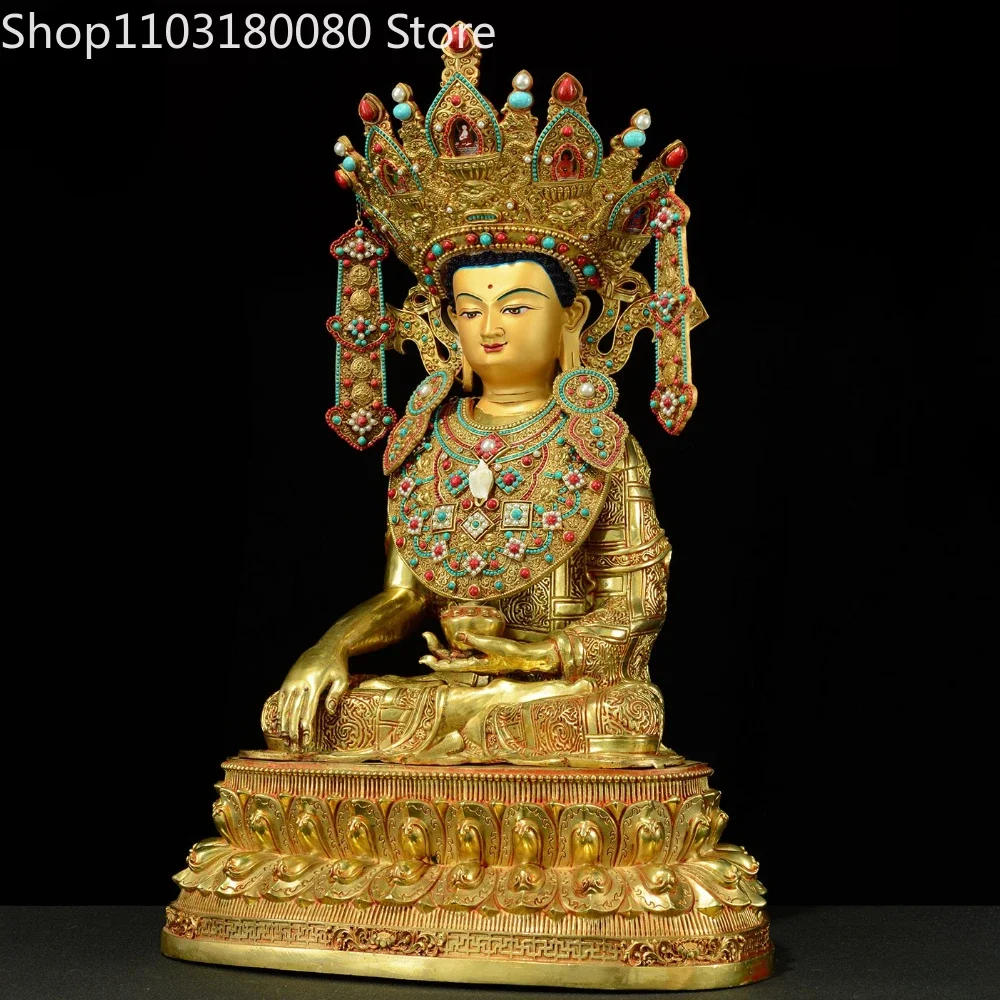 72cm Gilt Brass Jowo Shakyamuni Buddha Statue Large Tibetan Jowo Rinpoche Sculpture 12-Year-Old Equal-Figure Buddha Altar Decor