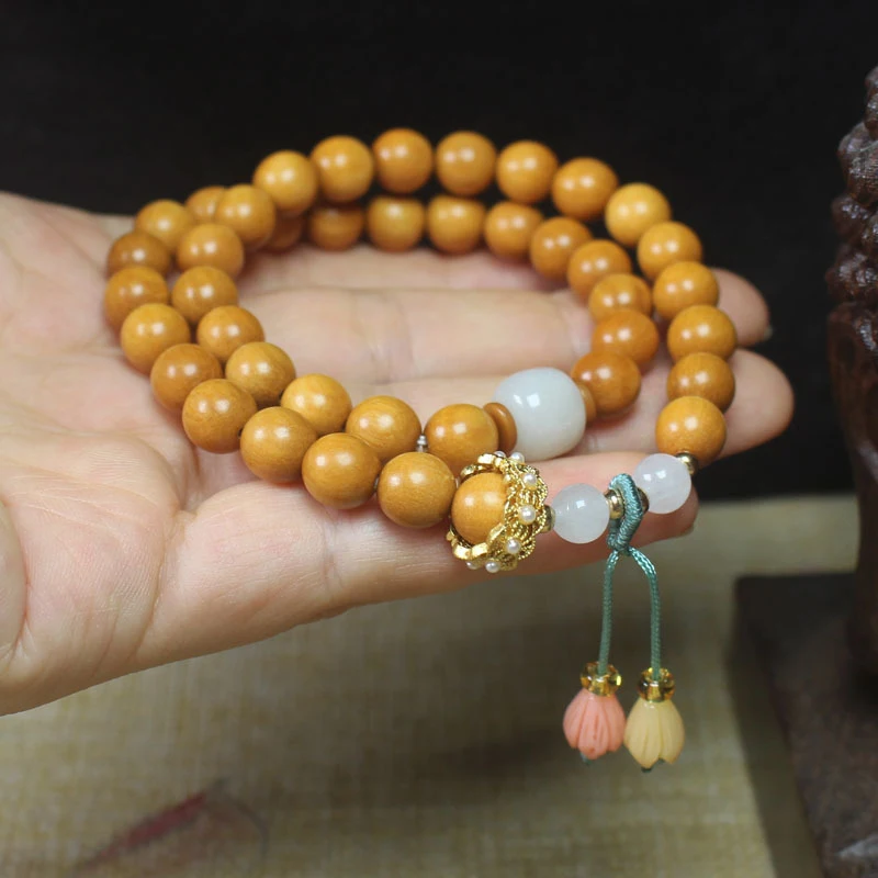 

Sandalwood 8mm Double Circle Buddhist Bead Rosary Garland Women's Forest Style Bracelet Jewelry