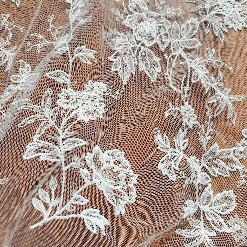 Weicher Blumen-Blatt-Spitzenstoff, Kleine Pailletten Modischer Geschenk-Sommerkleid-Stoff Neu – Detail 6