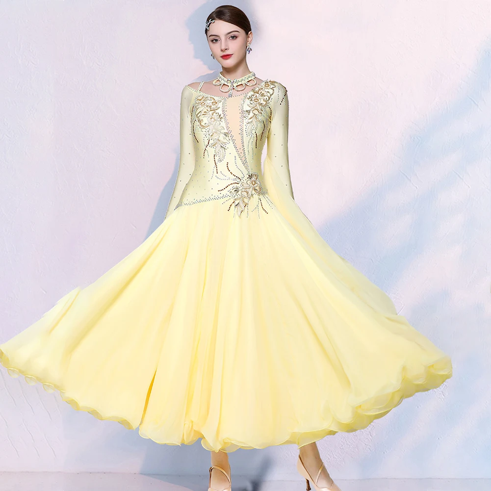 Hellgelbes Walzerkleid, hochwertiges modernes Tanzband, Gesellschaftstanz, neue Wettbewerbsgruppe, Kleidung, Sling-Kleid