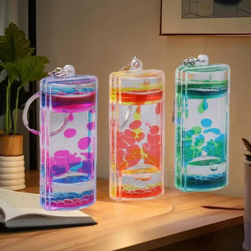 ★▲Dynamic Liquid Timers Key Chain Colorful Motion Bubbler  Keyring Bag Charm Decor