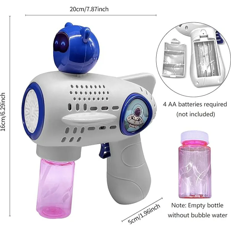 Pistola de Bolhas Infantil com Luzes Coloridas, Brinquedos Infantis, Presente de Aniversário, Cinza, Favores de Festa, Presente de Páscoa, Diversão, Meninos, Meninas