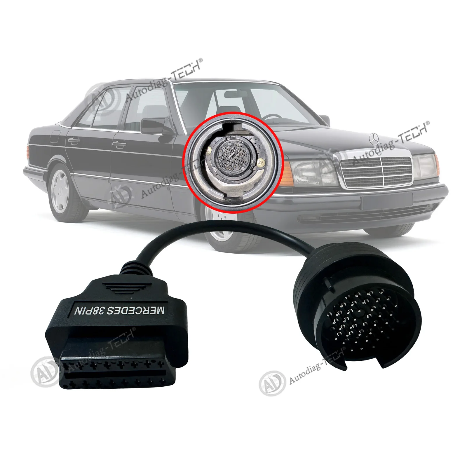OBDII Adapter Cable for Diagnostics,for Benz 38Pin to 16Pin OBD Adapter, Compatible with Pre-2001 Mercedes-Benz 38pin Connector
