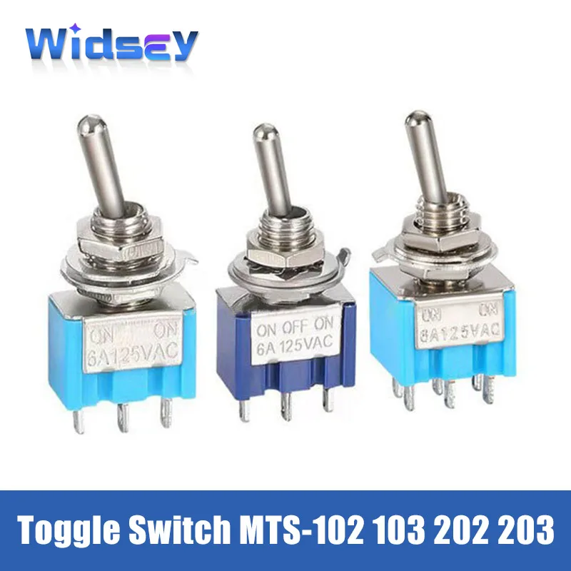 10Pcs MTS-102 Toggle Switch 103 202 203 Self-locking Rocker Switche 6A 250V 2/3 Gears Dustproof Lever Type 3/6 legs Connector