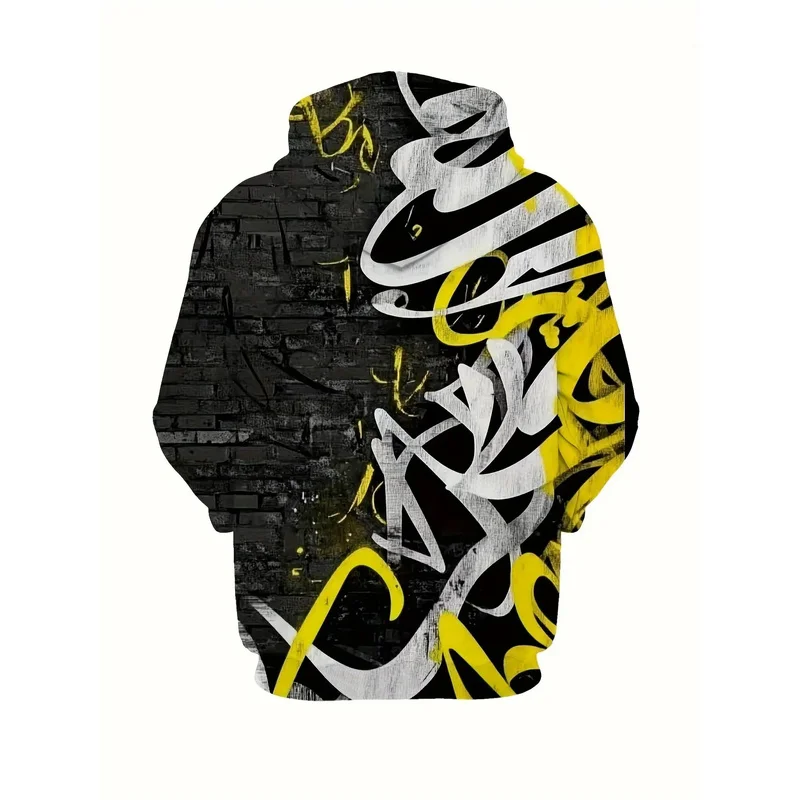 Men's Autumn Winter Plus Size Hoodie Retro Print Long Sleeve Trendy Casual Streetwear Men's Top